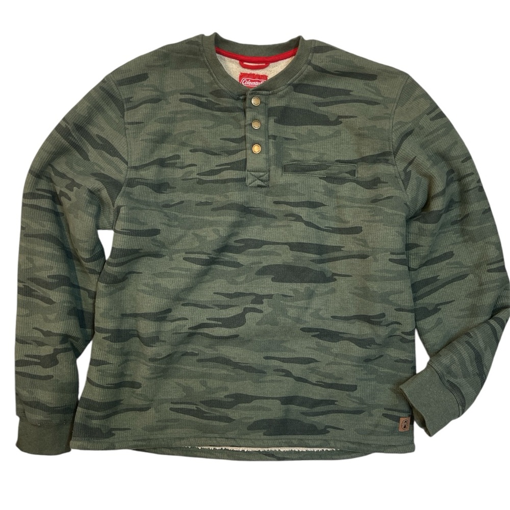 Coleman Olive Green Henley with Red Accents